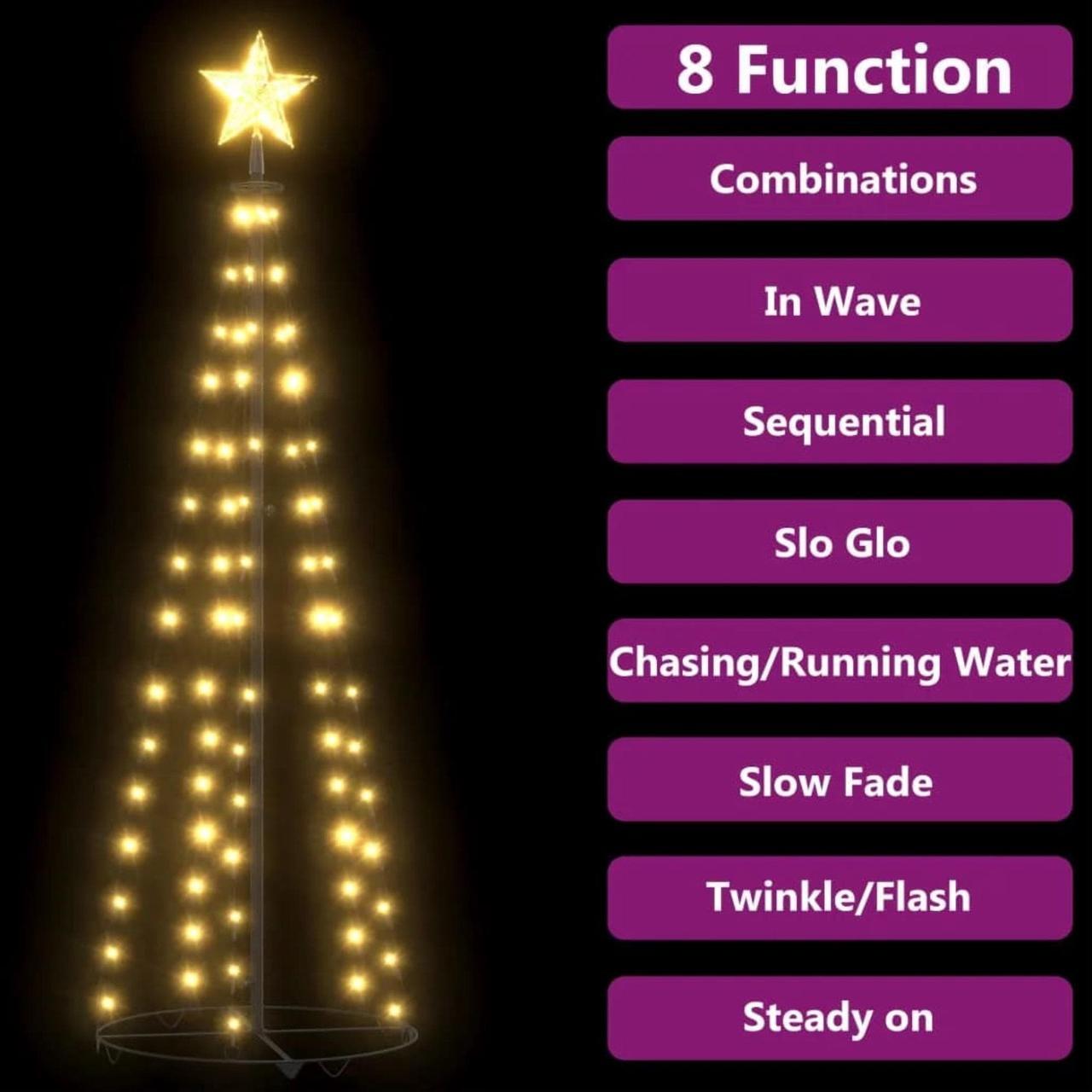 Alt view image 2 of 8 - vidaXL Christmas Cone Tree Warm White 84 LEDs Decoration 19.7"x59.1"