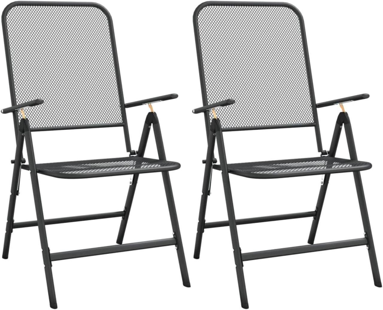 Alt view image 2 of 11 - vidaXL Folding Patio Chairs 2 pcs Expanded Metal Mesh Anthracite