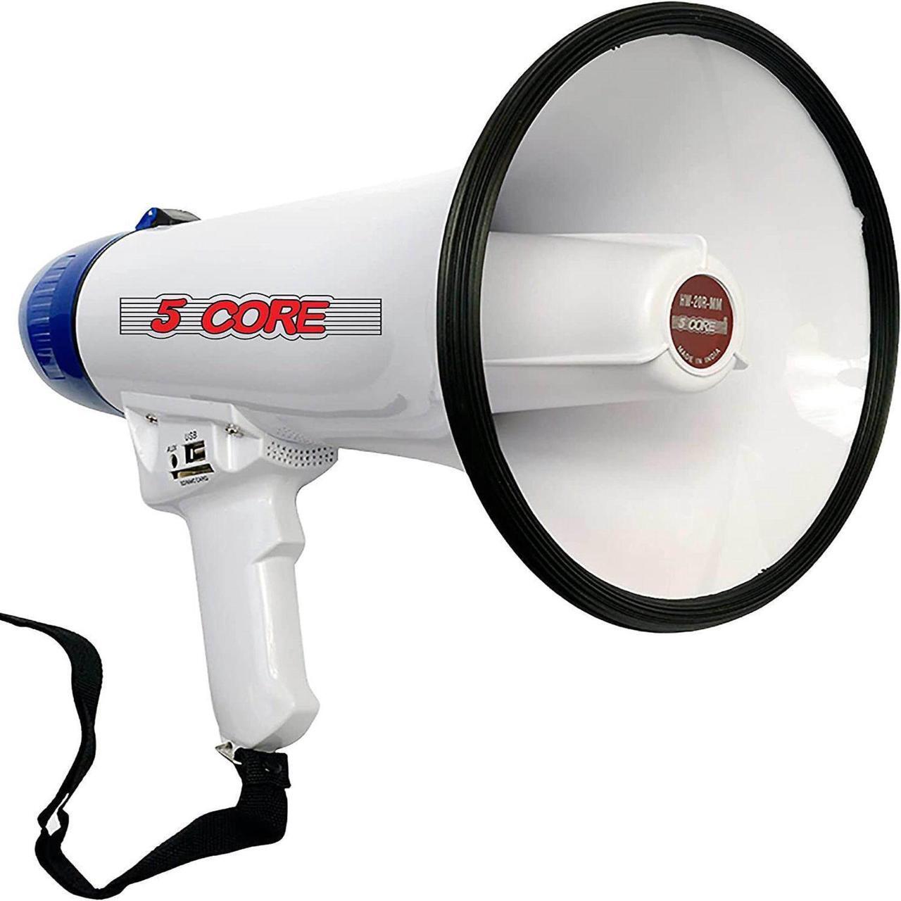 Alt view image 7 of 16 - 5 Core Megaphone Bullhorn Speaker 20W Bull Horn Battery Power Cheer Megafono 300 Meters Range Loudspeaker W Siren Recording Ergonomic Handle for Coaches Football Baseball Cheerleading - 20R-USB WoB