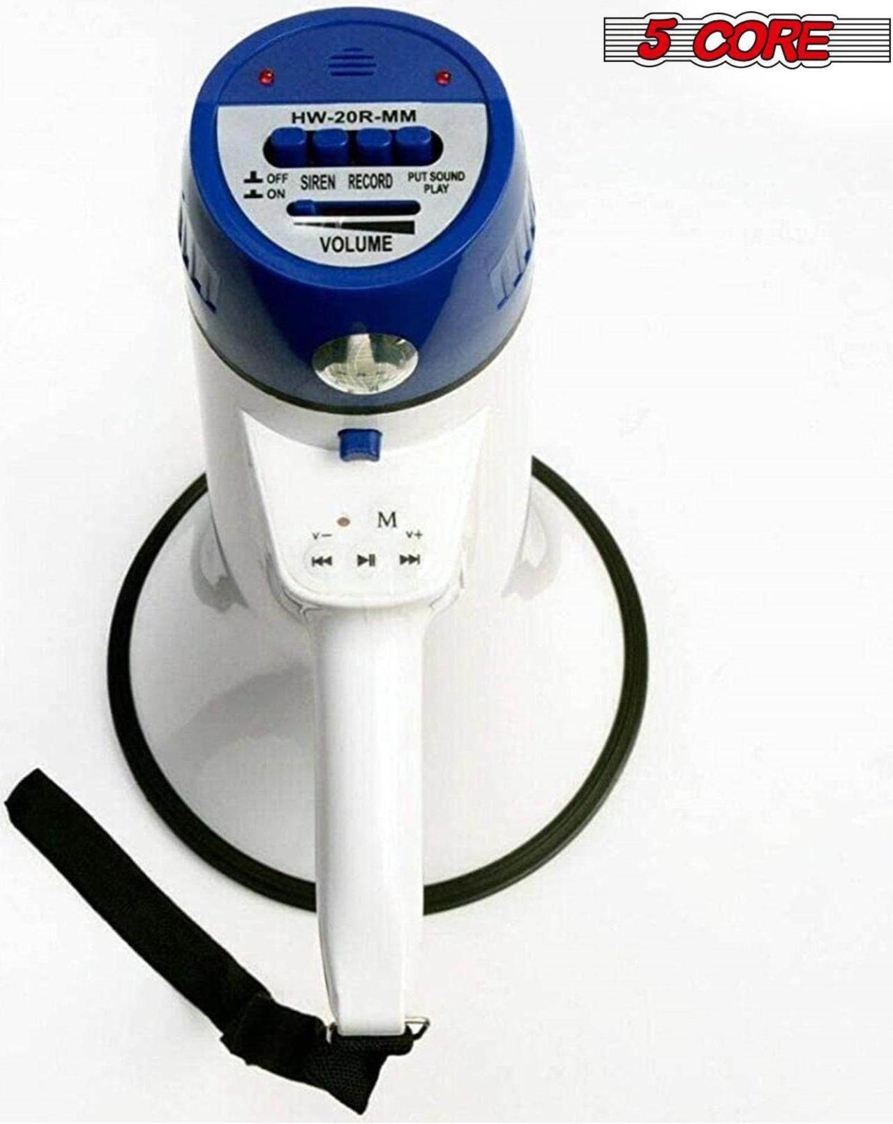Alt view image 8 of 16 - 5 Core Megaphone Bullhorn Speaker 20W Bull Horn Battery Power Cheer Megafono 300 Meters Range Loudspeaker W Siren Recording Ergonomic Handle for Coaches Football Baseball Cheerleading - 20R-USB WoB
