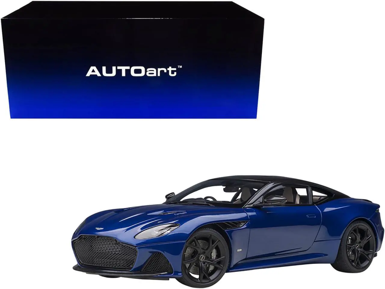 Alt view image 2 of 11 - Aston Martin DBS Superleggera RHD (Right Hand Drive) Zaffre Blue Metallic with Carbon Top and Carbon Accents 1/18 Model Car by Autoart