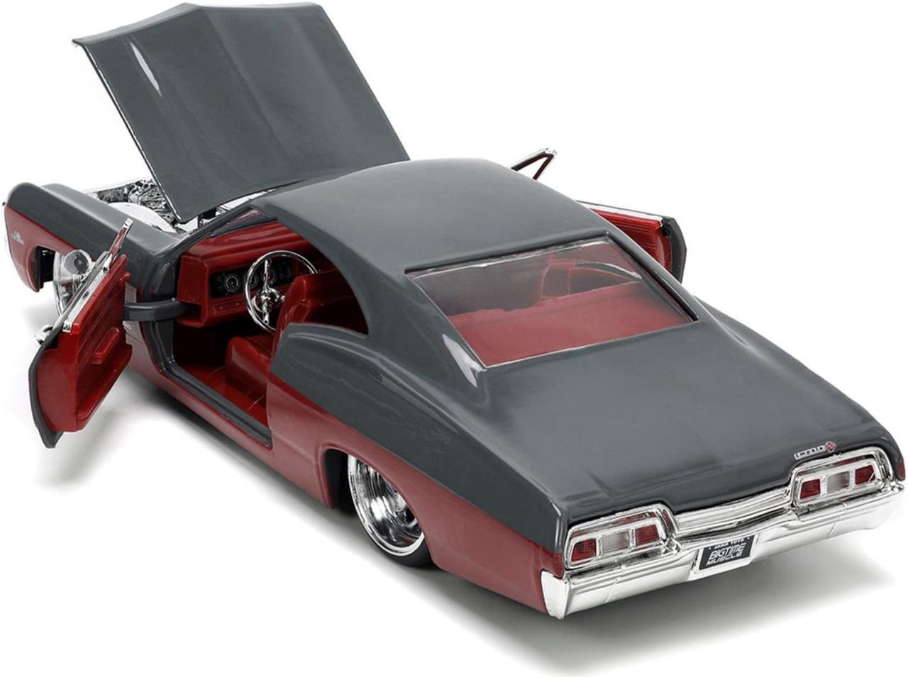 Alt view image 5 of 16 - 1967 Chevrolet Impala SS Gray and Burgundy with Burgundy Interior "Bigtime Muscle" Series 1/24 Diecast Model Car by Jada