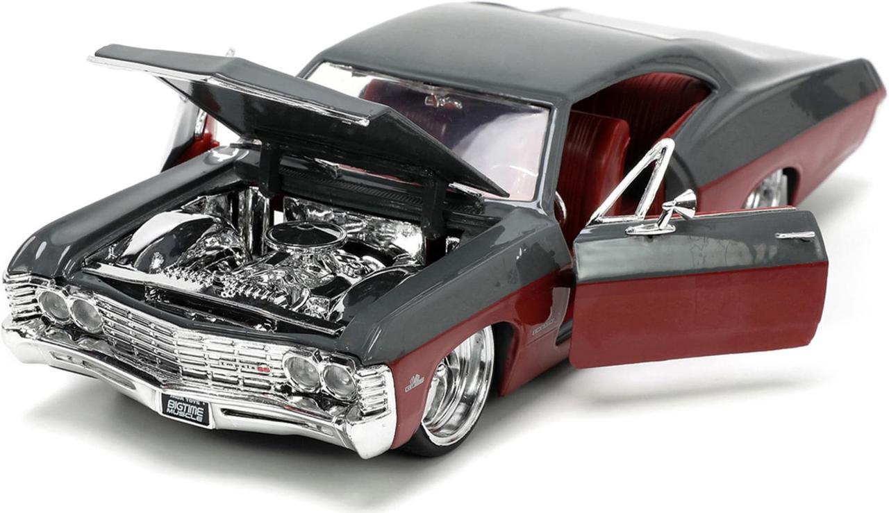Alt view image 6 of 16 - 1967 Chevrolet Impala SS Gray and Burgundy with Burgundy Interior "Bigtime Muscle" Series 1/24 Diecast Model Car by Jada