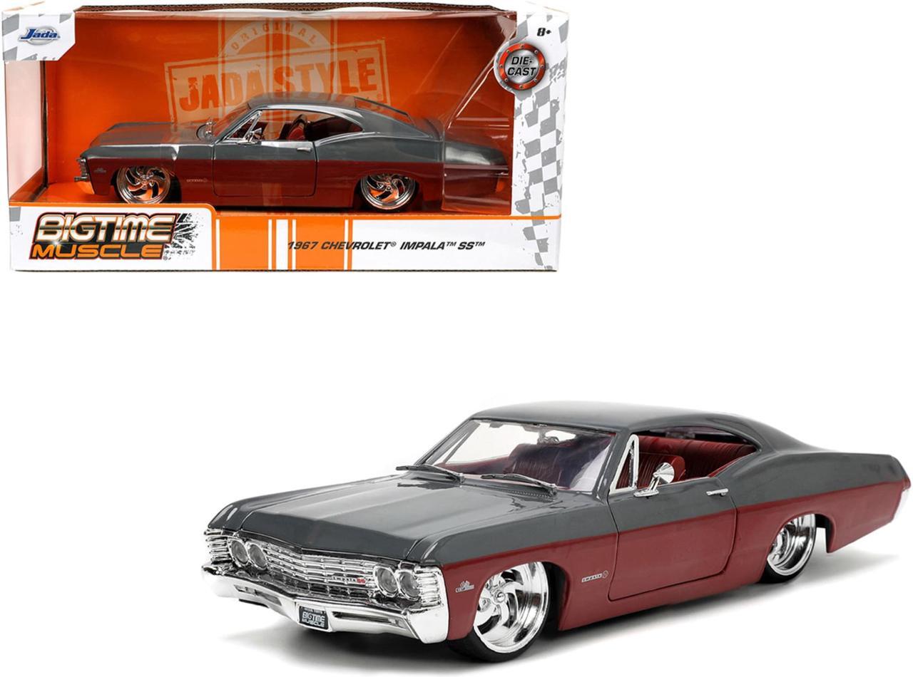 Alt view image 2 of 16 - 1967 Chevrolet Impala SS Gray and Burgundy with Burgundy Interior "Bigtime Muscle" Series 1/24 Diecast Model Car by Jada