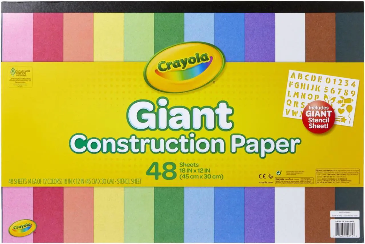 Main image of Crayola Giant Construction Paper and Stencils, 18 x 12 Inches, Pack of 48