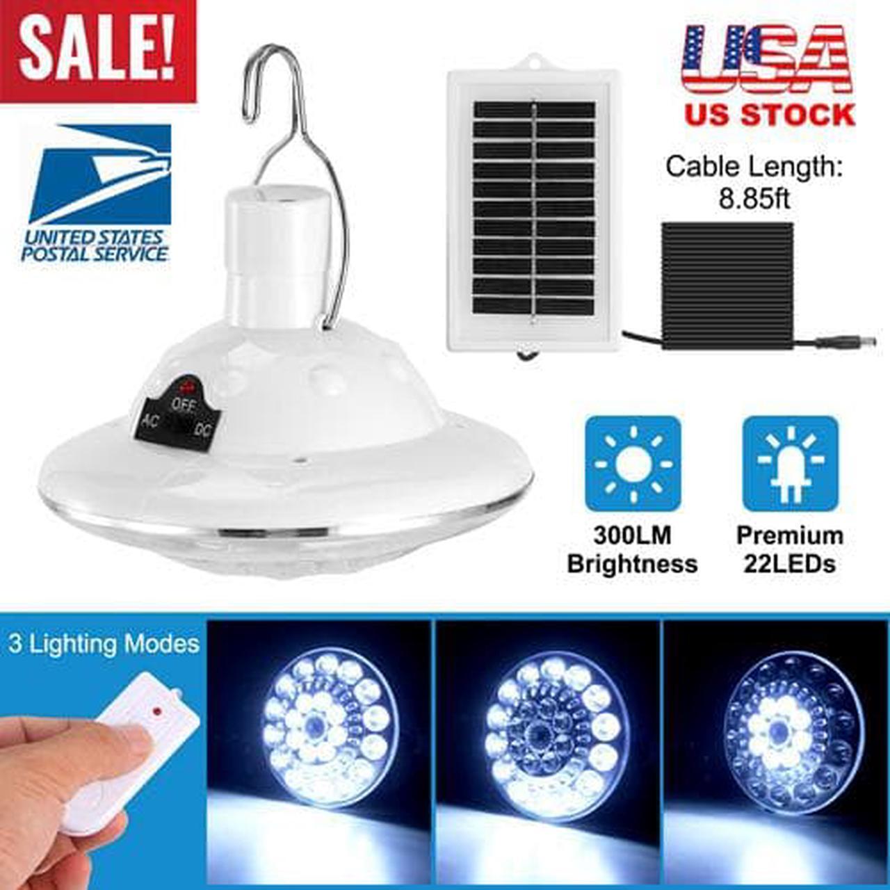 Alt view image 2 of 5 - Outdoor Solar Lights 22LEDs Solar Camping Lights Hanging Tent Lamp w/Remote Control Hooking Patio Garden Lights for Hiking Poultry Shed Emergency Fishing