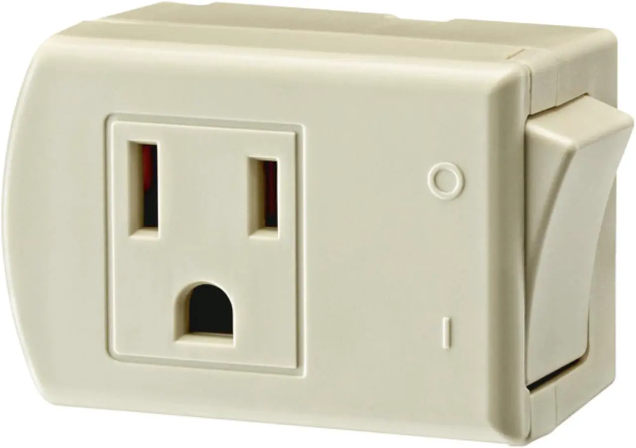 Alt view image 3 of 3 - Leviton, 1470-I, Ivory, 15 Amp 125 Volt AC 3 Wire Grounded Switch Tap with On / Off Button