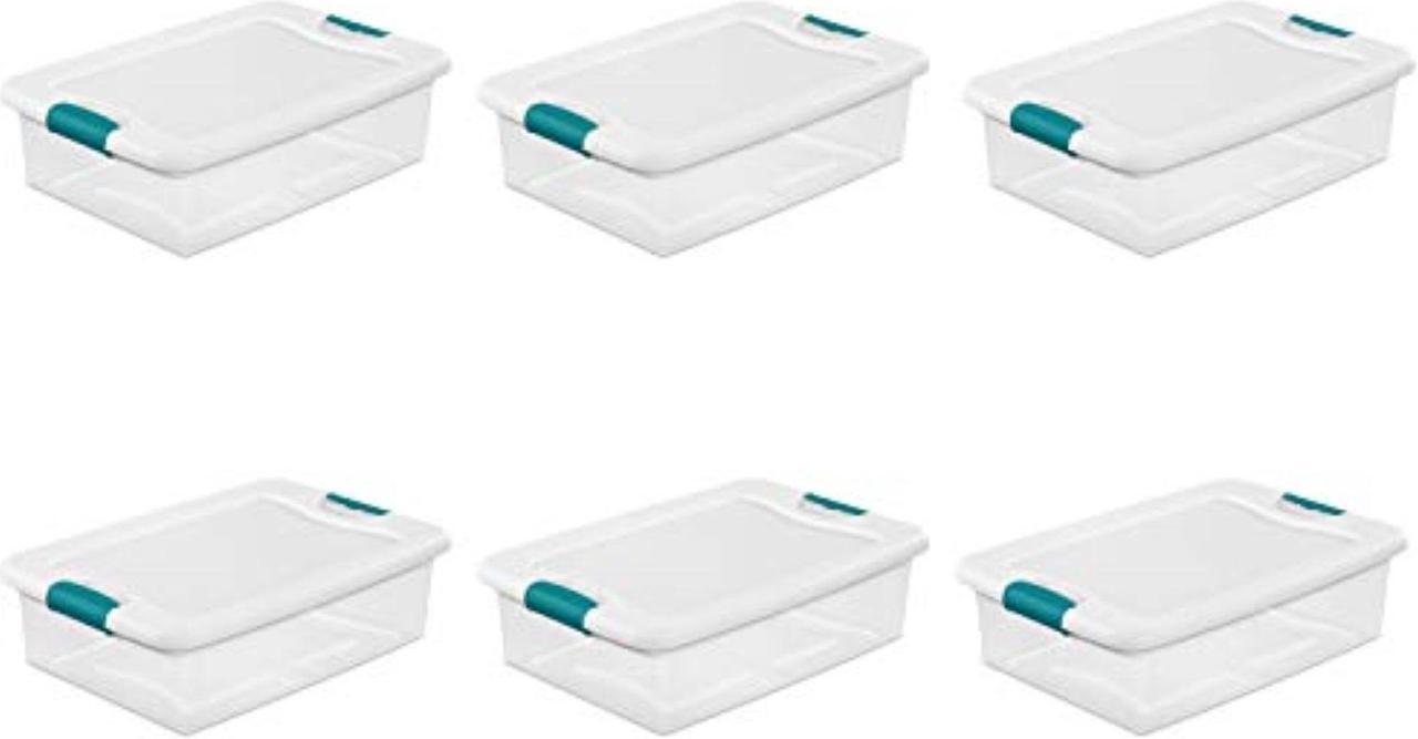 Alt view image 9 of 10 - Sterilite 1496 32-Quart Clear & Blue Stackable Latching Storage Box Container