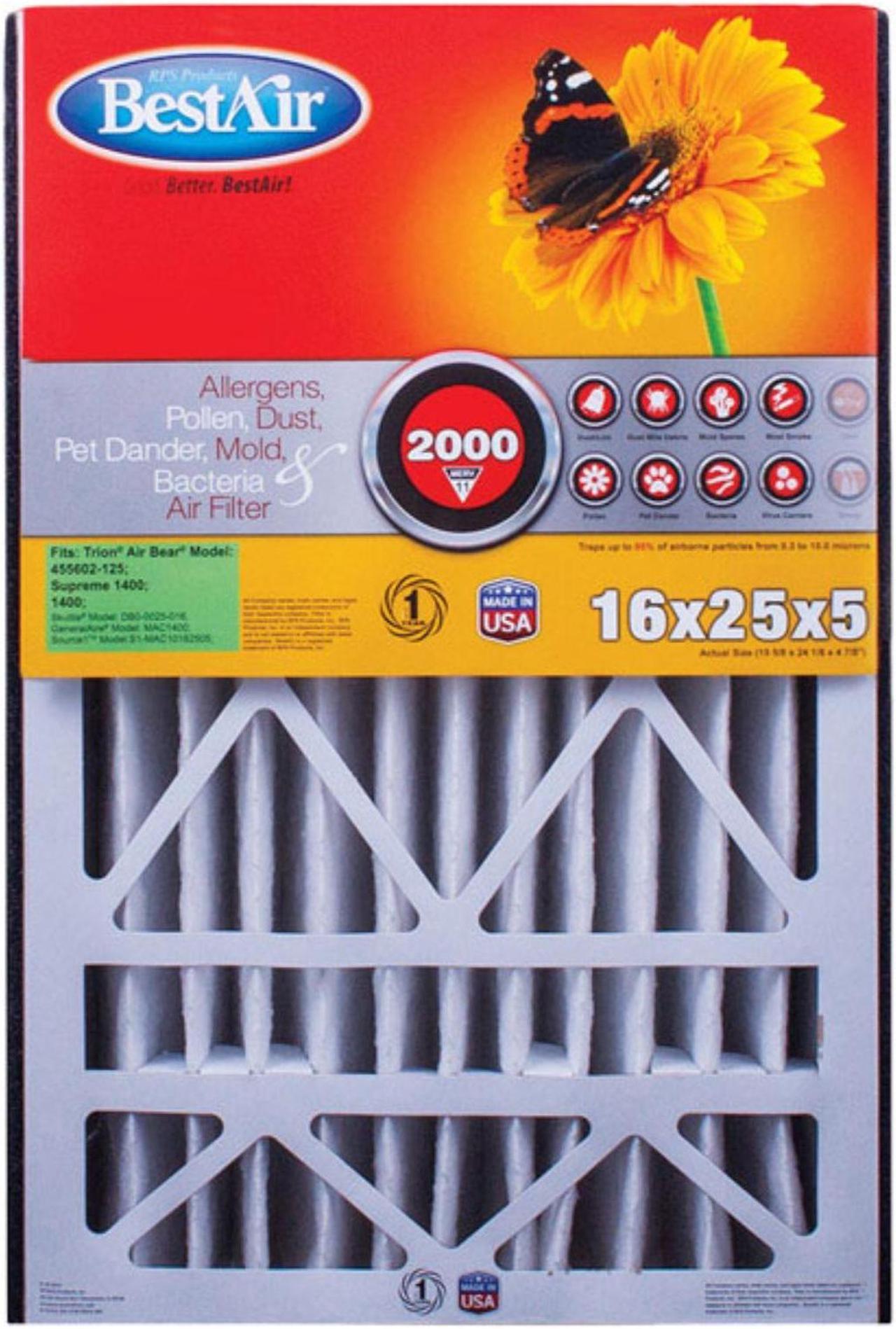 Alt view image 2 of 2 - bestair ab1625-11r air cleaning furnace filter, merv 11, for trion air bear, supreme, skuttle, generalaire, source1 & ultravati
