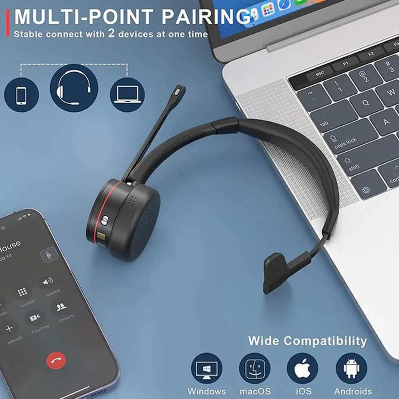 Alt view image 3 of 3 - Bluetooth Headset with Mic Noise Canceling for Truck Driver Office Call Center