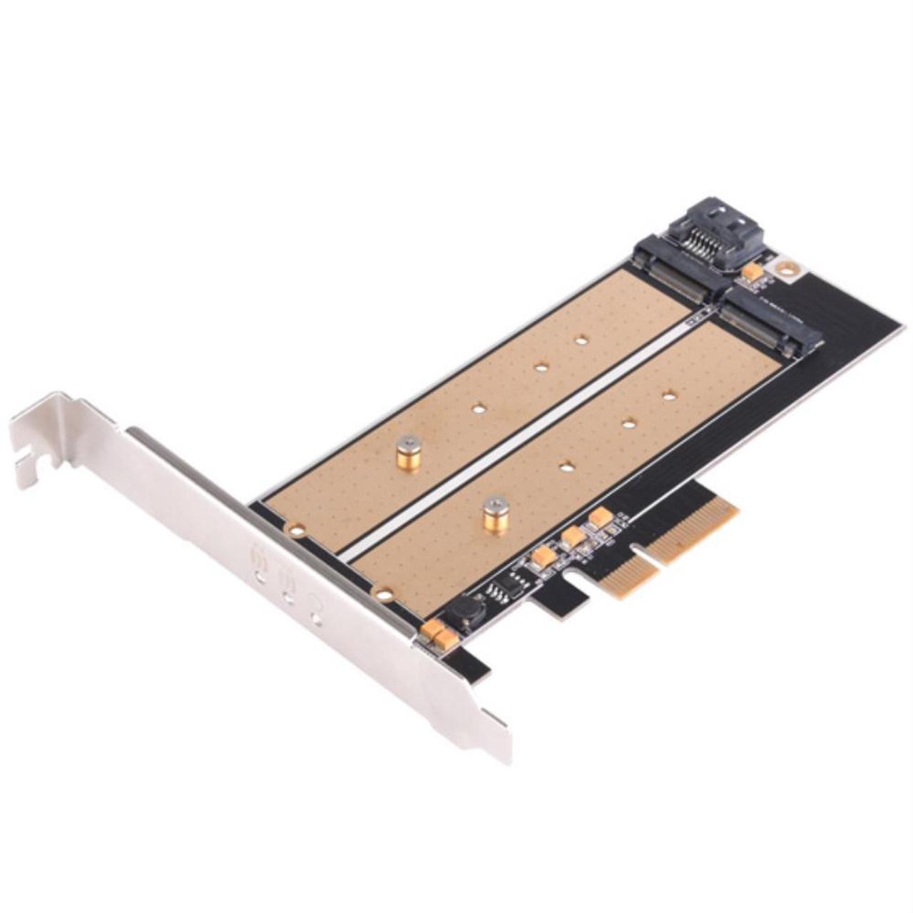 Alt view image 16 of 16 - Dual M.2 to PCI-E x4 NVME SSD and SATA 6 G adapter card with advanced cooling