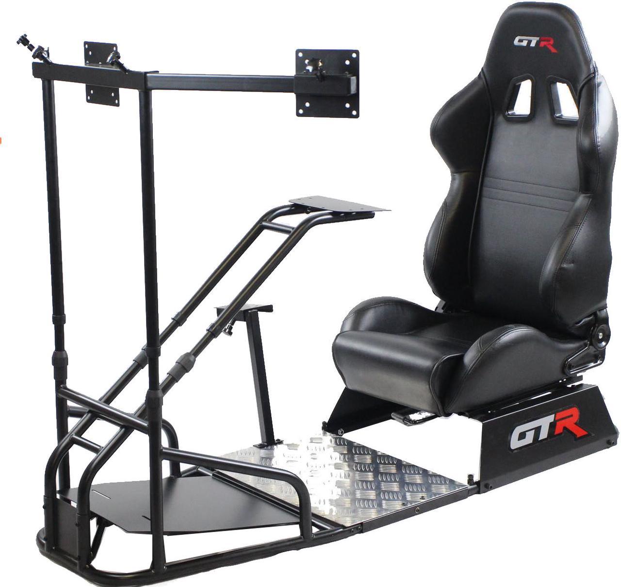 GTSF Model Black Frame with Gear Shifter Mount, Triple or Single Monitor Mount and Real Racing Seat