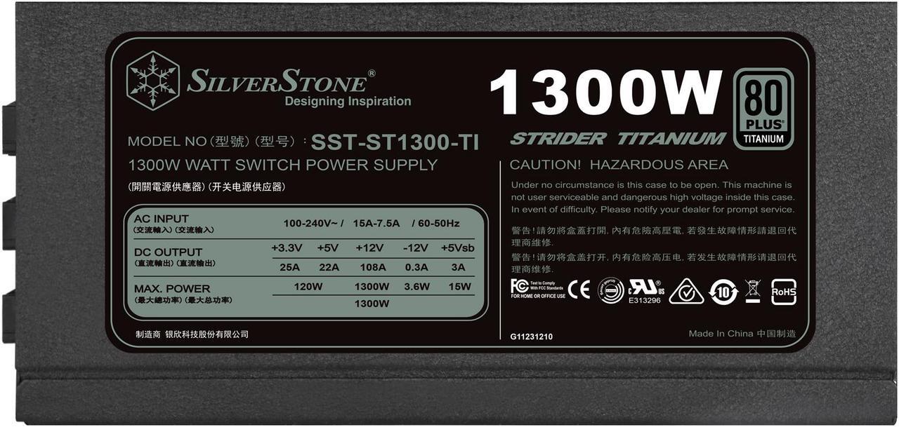 Alt view image 3 of 4 - 1300W, ATX, single +12V rails with 66A output, Silent 120mmFan with 18dBA, efficiency 80Plus Titanium certification, Modular cable, 150mm depth, 4xPCIE-8/6pin