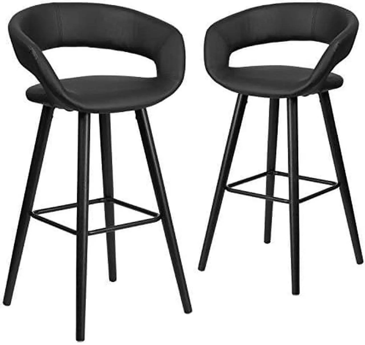 Alt view image 2 of 20 - Brynn Series 29'' High Contemporary Cappuccino Wood Barstool in Black Vinyl