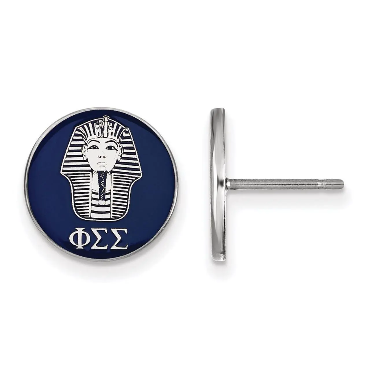 Alt view image 5 of 9 - Sterling Silver Phi Sigma Sigma Blue Enamel Logo Post Earrings
