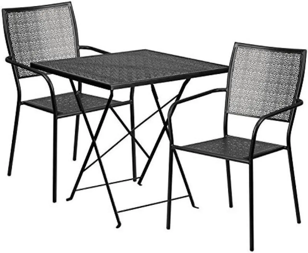Alt view image 3 of 19 - 28'' Square Black Indoor-Outdoor Steel Folding Patio Table Set with 2 Square Back Chairs