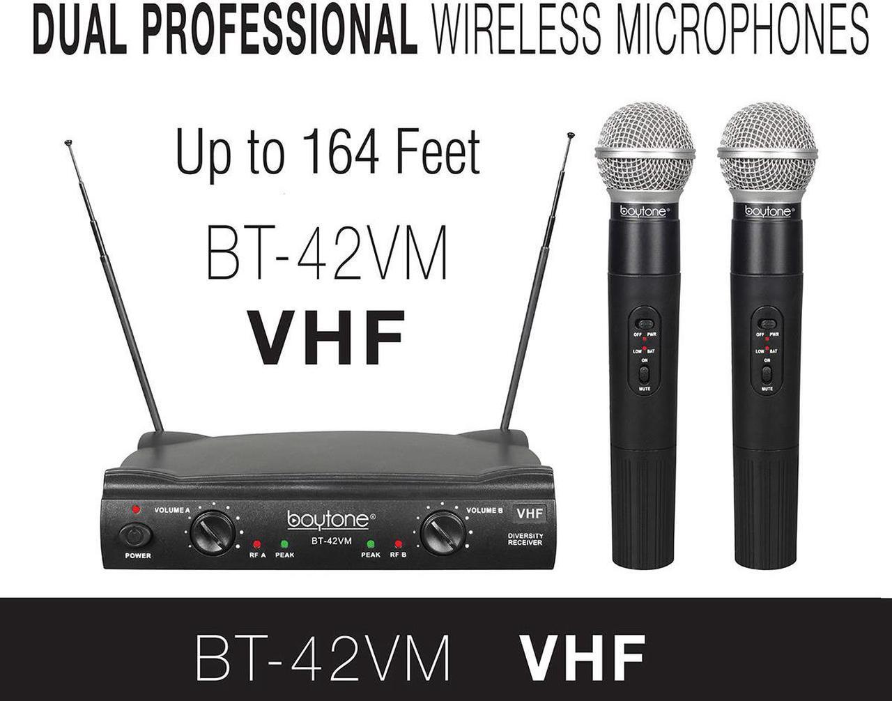 Alt view image 8 of 11 - Boytone BT-42VM Dual Channel Wireless Microphone System - VHF Fixed 2 Handheld for Karaoke, DJ, Church, Conference, with carrying cases