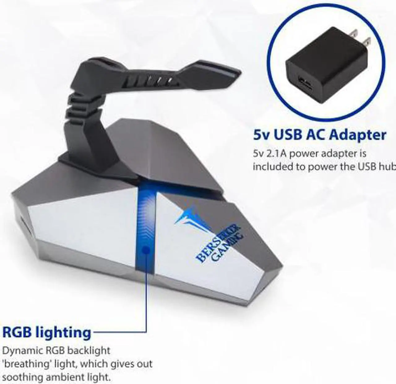 Alt view image 6 of 16 - LOKI RGB Gaming Mouse Bungee With USB 3.0 Hub and Micro SD Card Reader - AC 5v Power Adapter is Included
