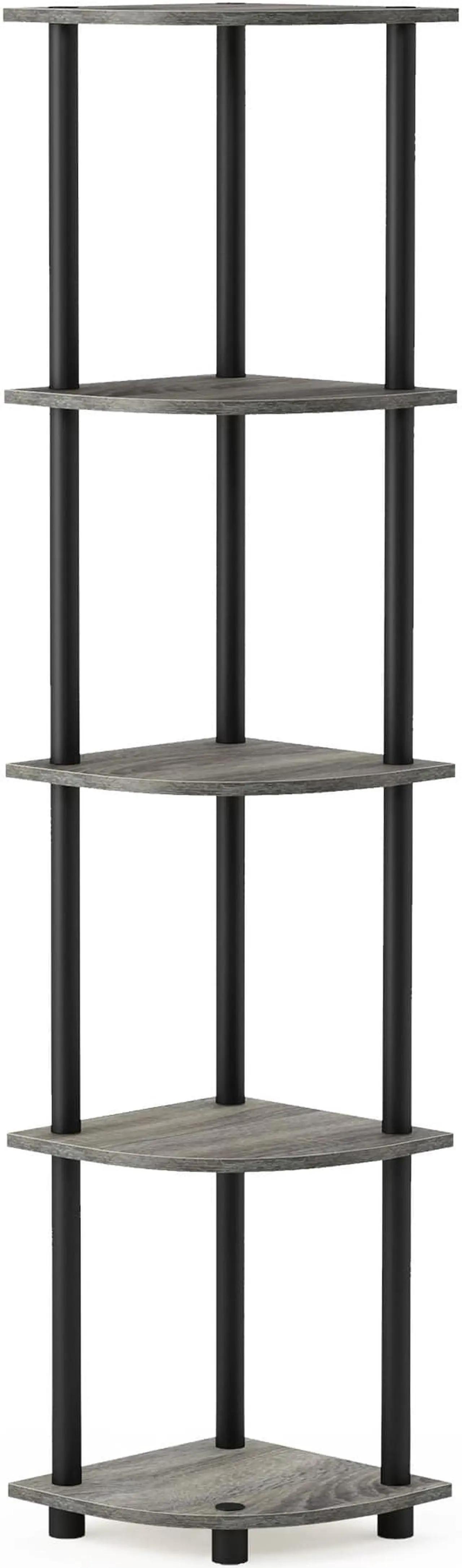 Main image of Furinno 99811 Turn-N-Tube 5 Tier Corner Display Rack Multipurpose Shelving Unit, French Oak Grey/Black