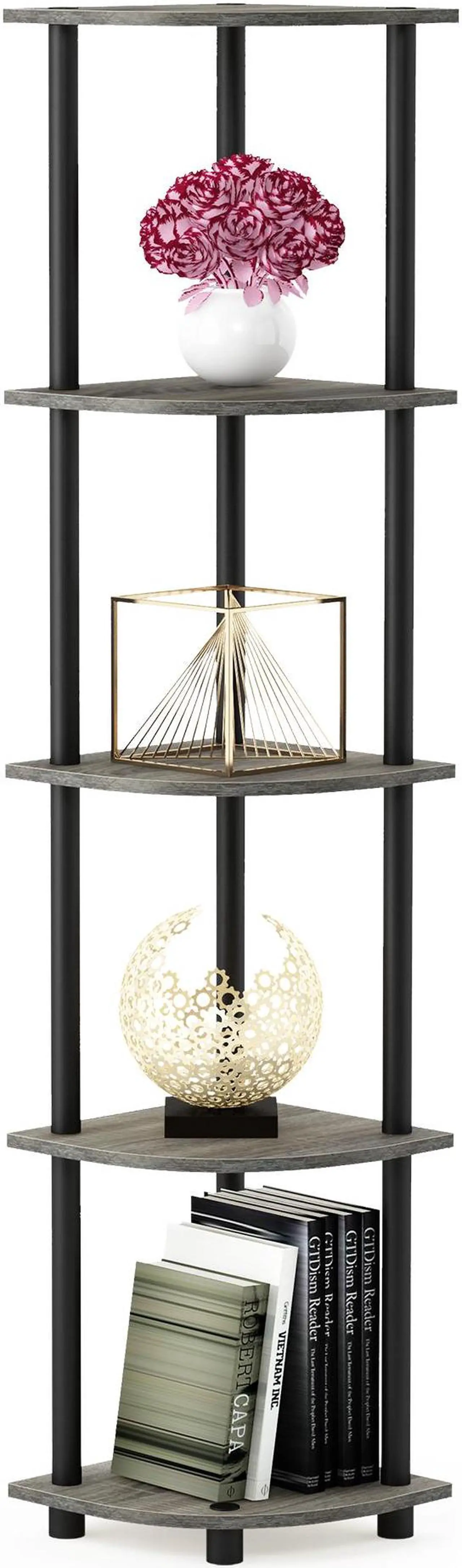Alt view image 4 of 6 - Furinno 99811 Turn-N-Tube 5 Tier Corner Display Rack Multipurpose Shelving Unit, French Oak Grey/Black