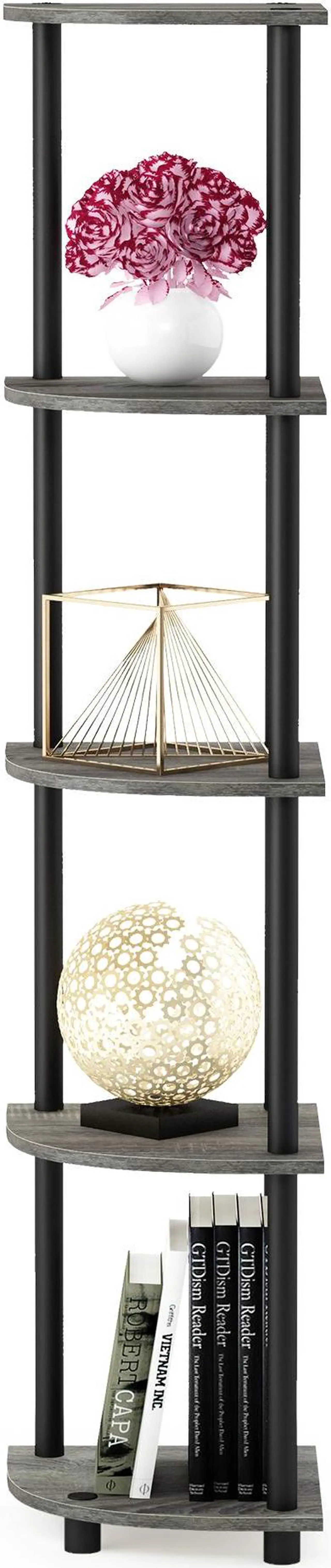Alt view image 5 of 6 - Furinno 99811 Turn-N-Tube 5 Tier Corner Display Rack Multipurpose Shelving Unit, French Oak Grey/Black
