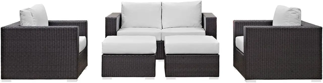 Alt view image 3 of 6 - Convene 5 Piece Outdoor Patio Sofa Set - Espresso White