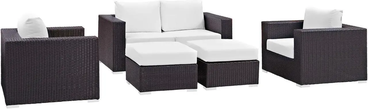 Main image of Convene 5 Piece Outdoor Patio Sofa Set - Espresso White