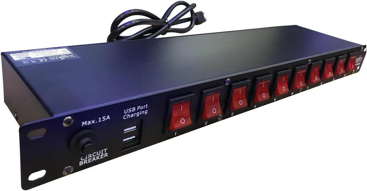 Alt view image 4 of 13 - 10 Plug Rack Mount Power Distribution Switch With 2 USB Charging Ports