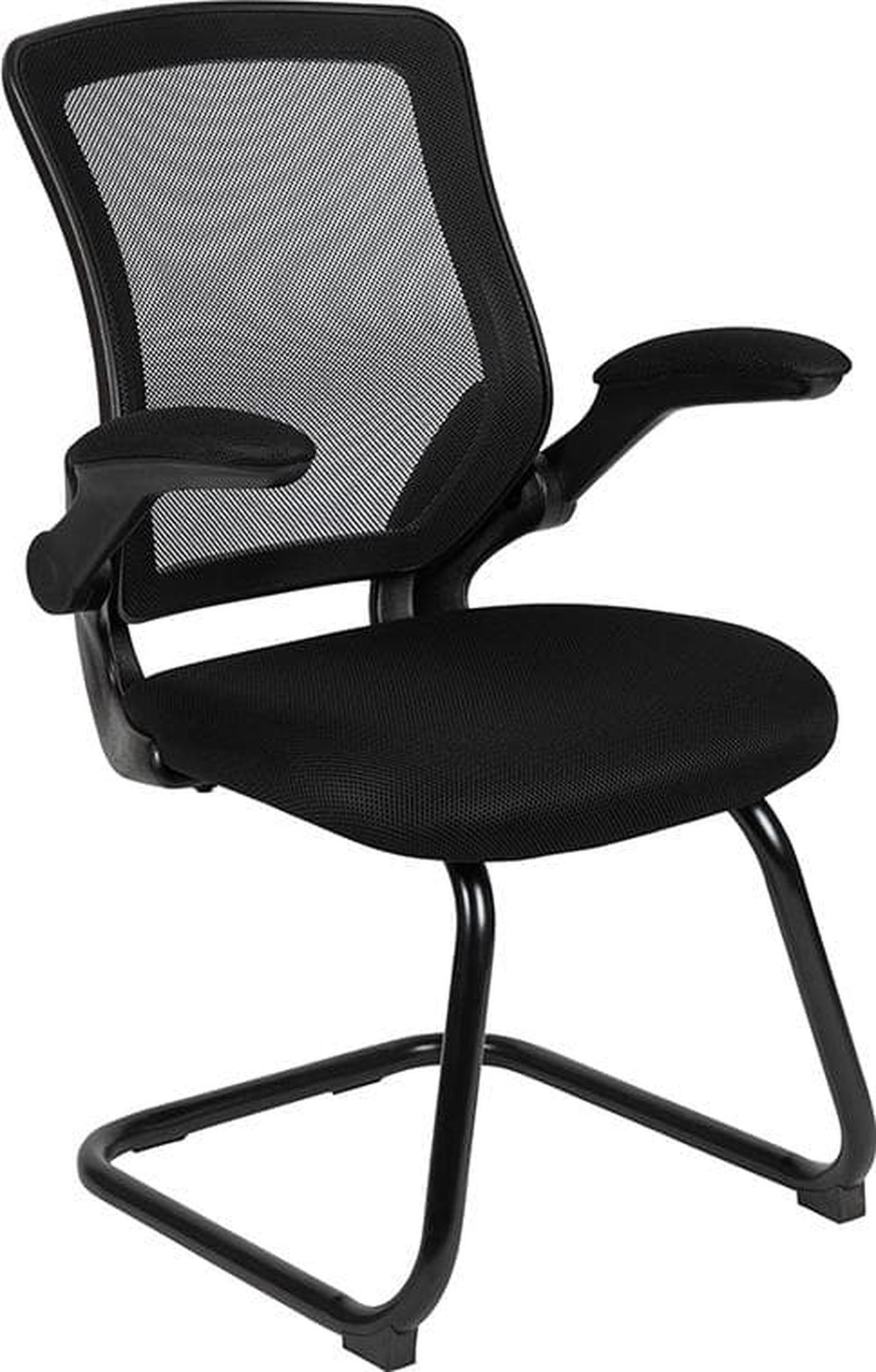 Alt view image 7 of 20 - Black Mesh Sled Base Side Reception Chair with Flip-Up Arms