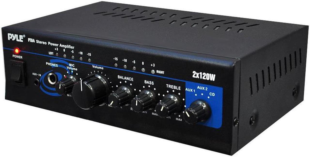 Alt view image 3 of 14 - PYLE PTA4 Mini Stereo Power Amplifier - 2 x 120 Watt with AUX  CD and Mic Inputs