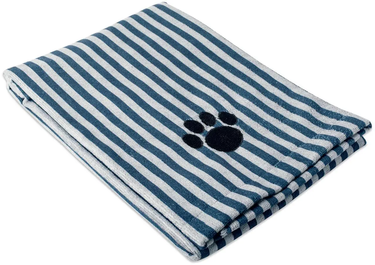 Main image of DII Navy Stripe Embroidered Paw Pet Towel