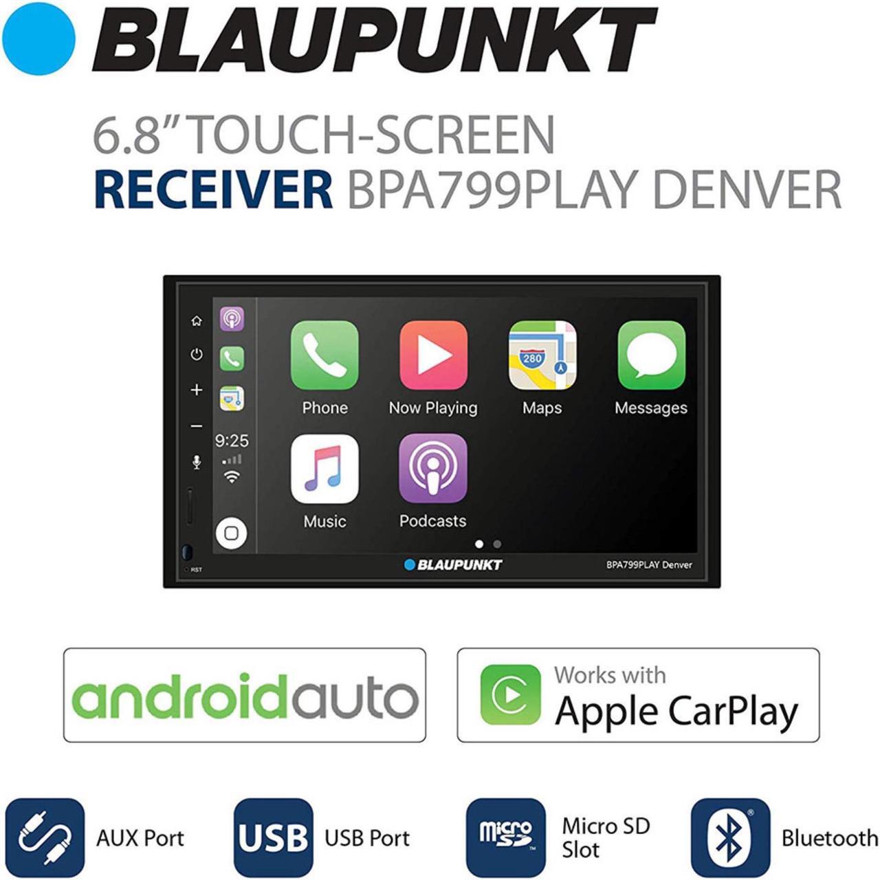 Alt view image 2 of 7 - Blaupunkt Denver 6.8" Double-Din Mechless Receiver Compatible with Android Auto and Apple Carplay