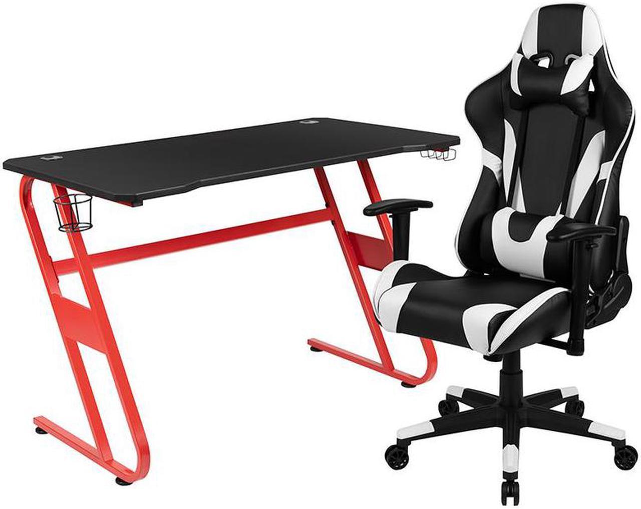 Alt view image 8 of 20 - Red Gaming Desk and Black Reclining Gaming Chair Set with Cup Holder and Headphone Hook