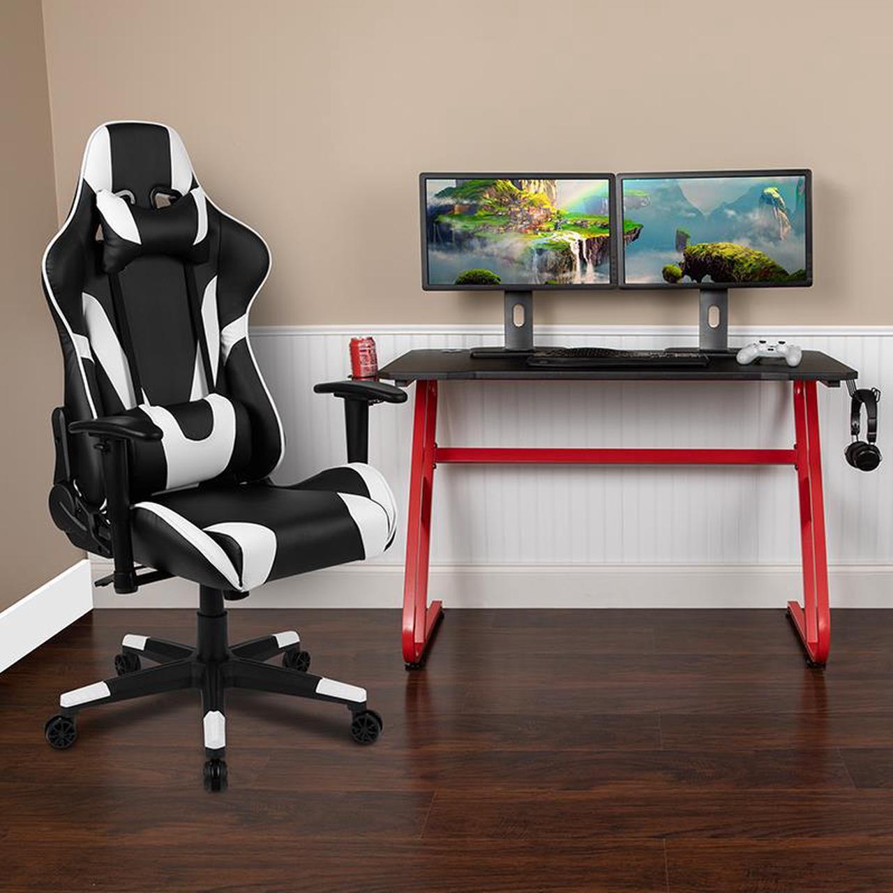 Alt view image 13 of 20 - Red Gaming Desk and Black Reclining Gaming Chair Set with Cup Holder and Headphone Hook