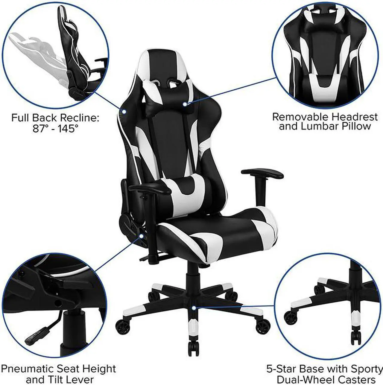 Alt view image 7 of 20 - X20 Gaming Chair Racing Office Ergonomic Computer PC Adjustable Swivel Chair with Fully Reclining Back in Black LeatherSoft
