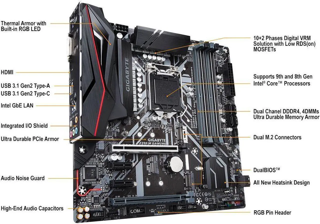 Alt view image 5 of 6 - GIGABYTE Z390 M GAMING LGA 1151 (300 Series) Intel Z390 HDMI SATA 6Gb/s USB 3.1 Micro ATX Intel Motherboard