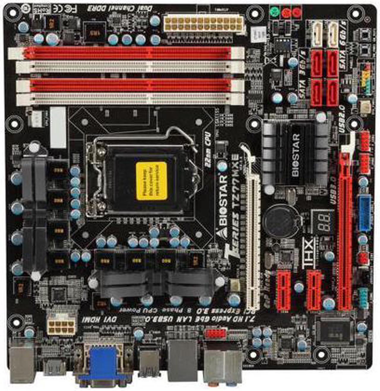 Main image of BIOSTAR TZ77MXE LGA 1155 Intel Z77 HDMI SATA 6Gb/s USB 3.0 Micro ATX Intel Motherboard with UEFI BIOS