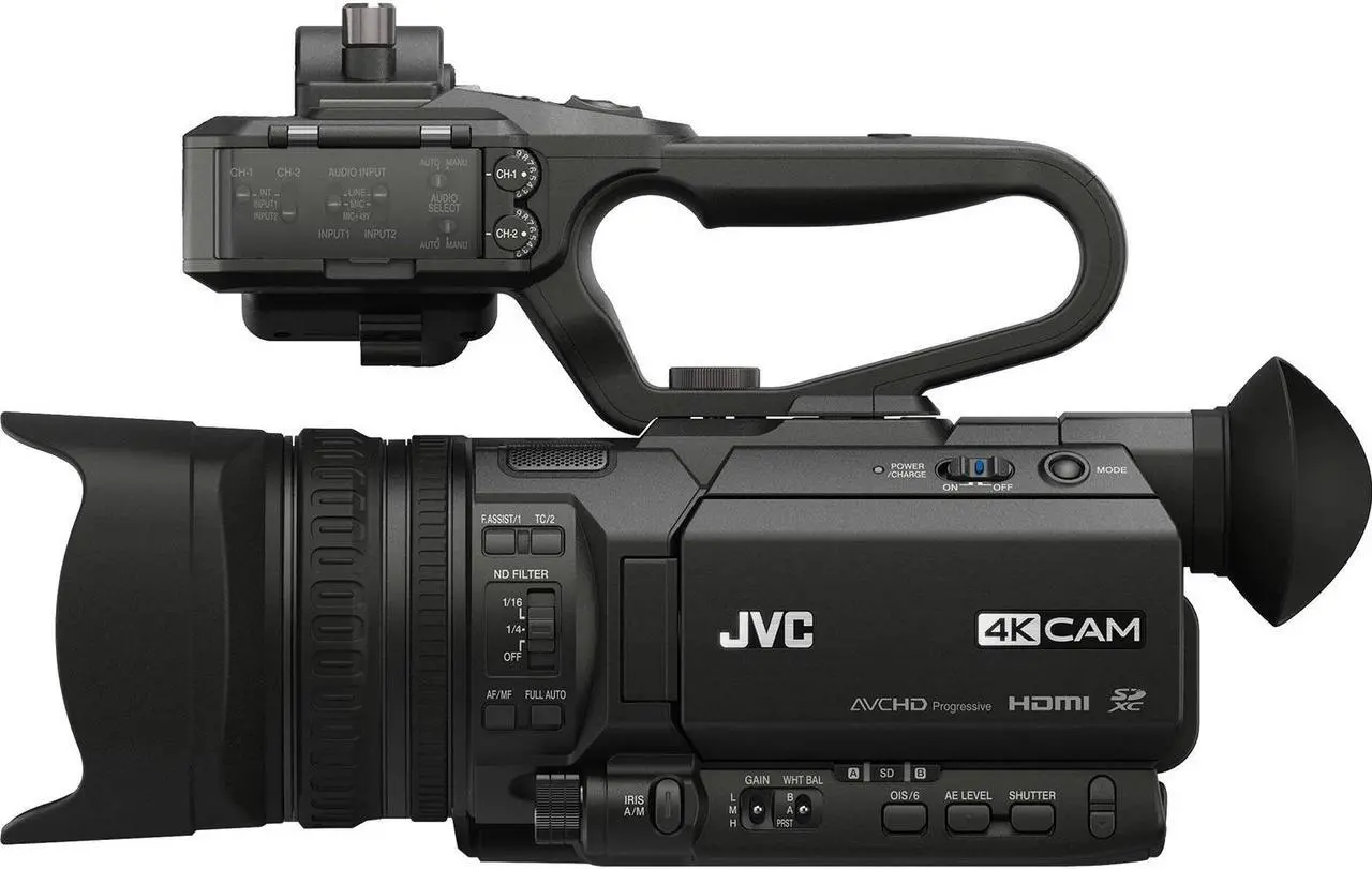 Alt view image 3 of 13 - JVC GY-HM180U Ultra 4K HD 4KCAM Professional Camcorder & Top Handle Audio Unit