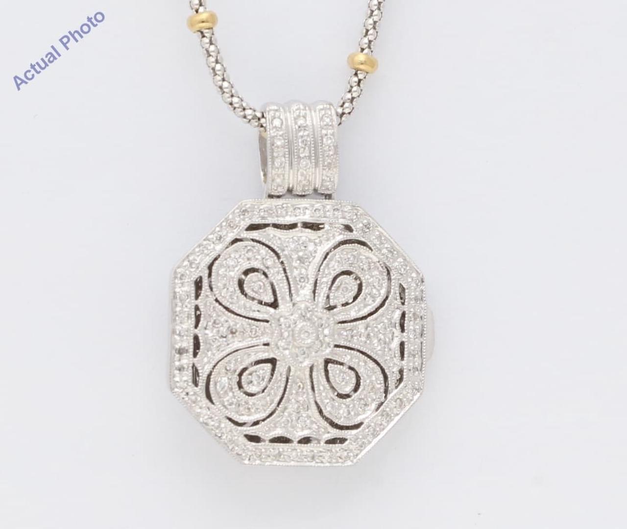 14k White and Yellow Gold Diamond Locket Pendant With Two Tone Chain (0.4 Ct G-H ,SI2)