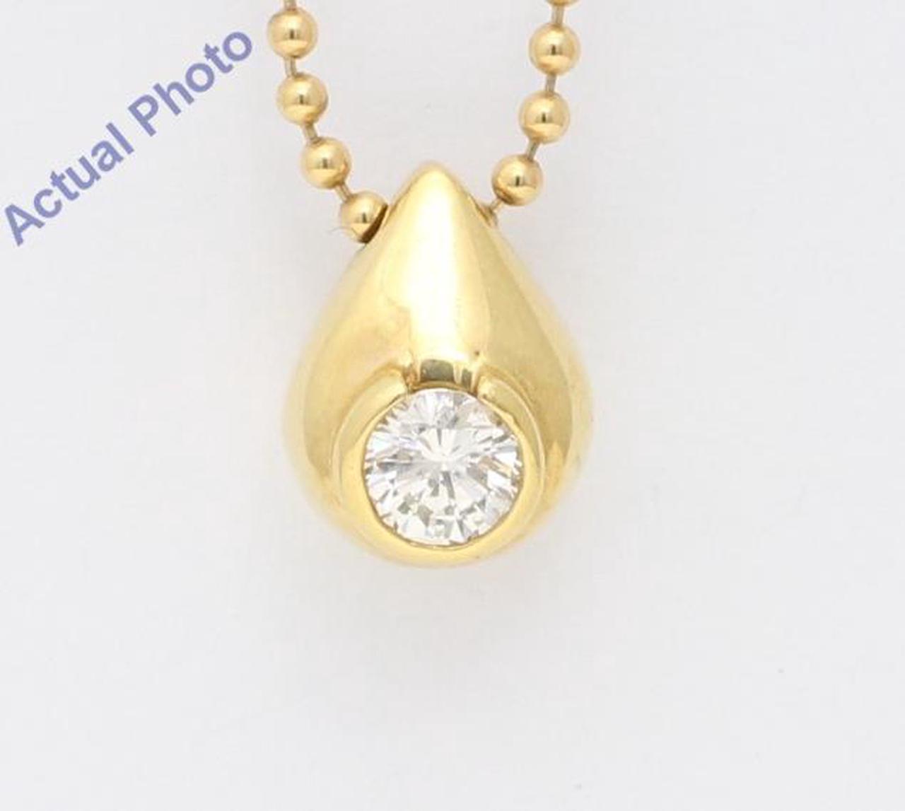 18k Yellow Gold Round Bezel Set Art Deco Diamond Pear Drop Pendant (0.5 Ct, H , VS )