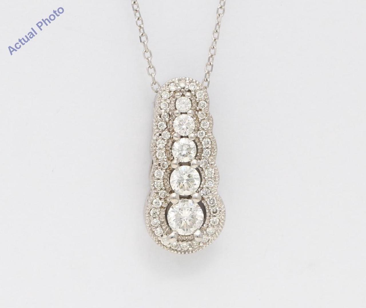 14k White Gold Round Art Deco Five Stone Pavee Bezel Set Diamond Pendant (0.66 Ct, G-h , VS )