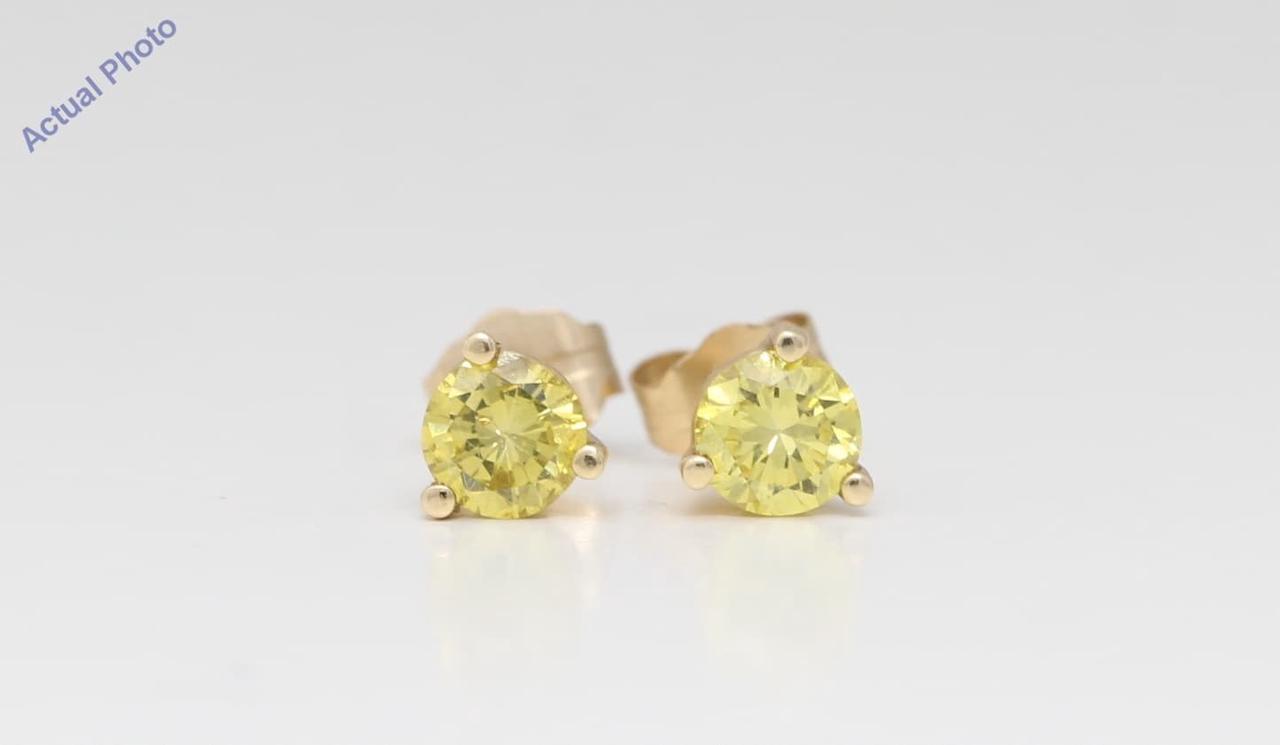 14k Yellow Gold Round Classic Yellow Solitaire Diamond Stud Earrings (0.75 Ct, Fancy Yellow(Irradiated), SI )