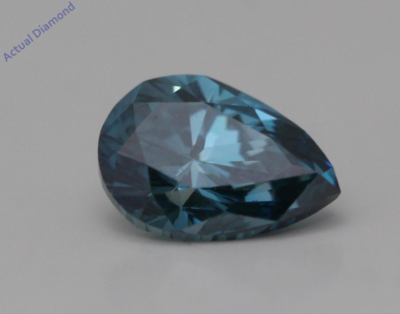 Pear Cut Loose Diamond (0.69 Ct,Ocean Blue(Irradiated) Color,VS2 Clarity)