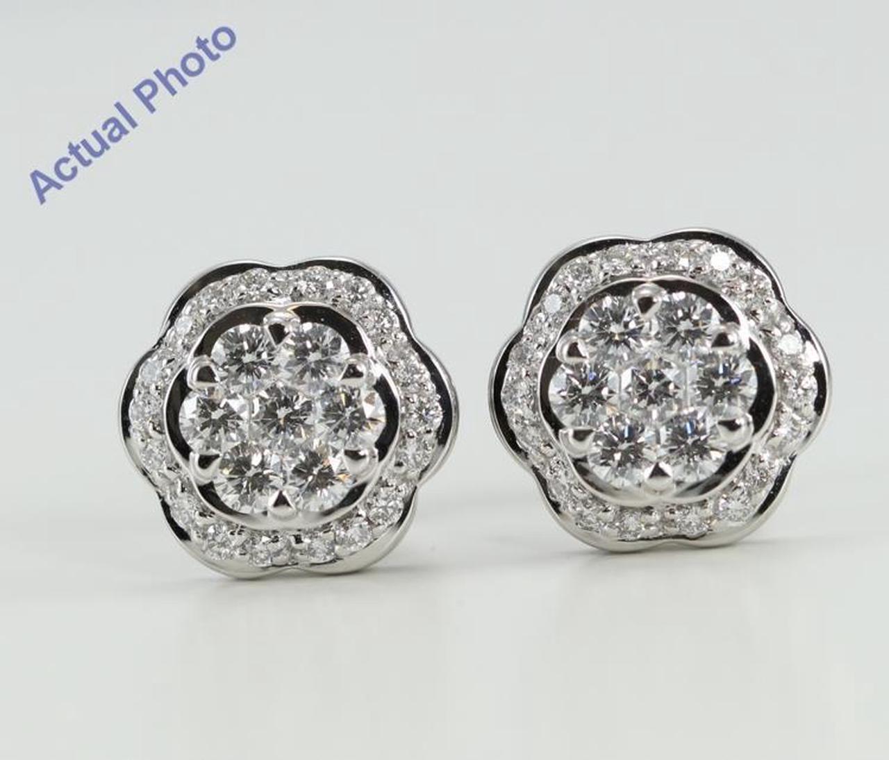 18k White Gold Invisible Setting Round Cut Diamond Flower Earrings (1.02 Ct, G Color, VS Clarity)