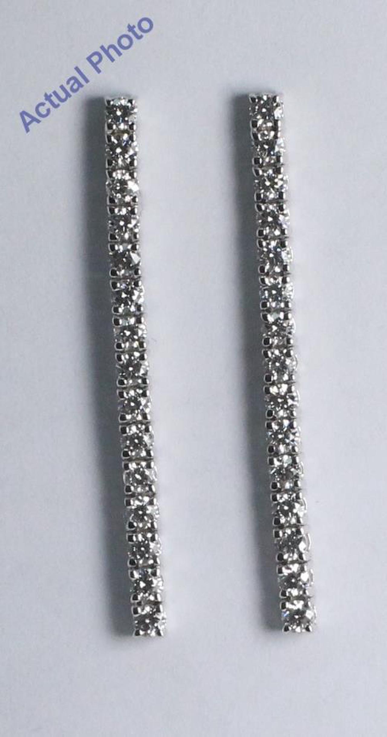 18k White Gold Round Cut Diamond Dangle Earrings (1.05 Ct, G Color, VS Clarity)