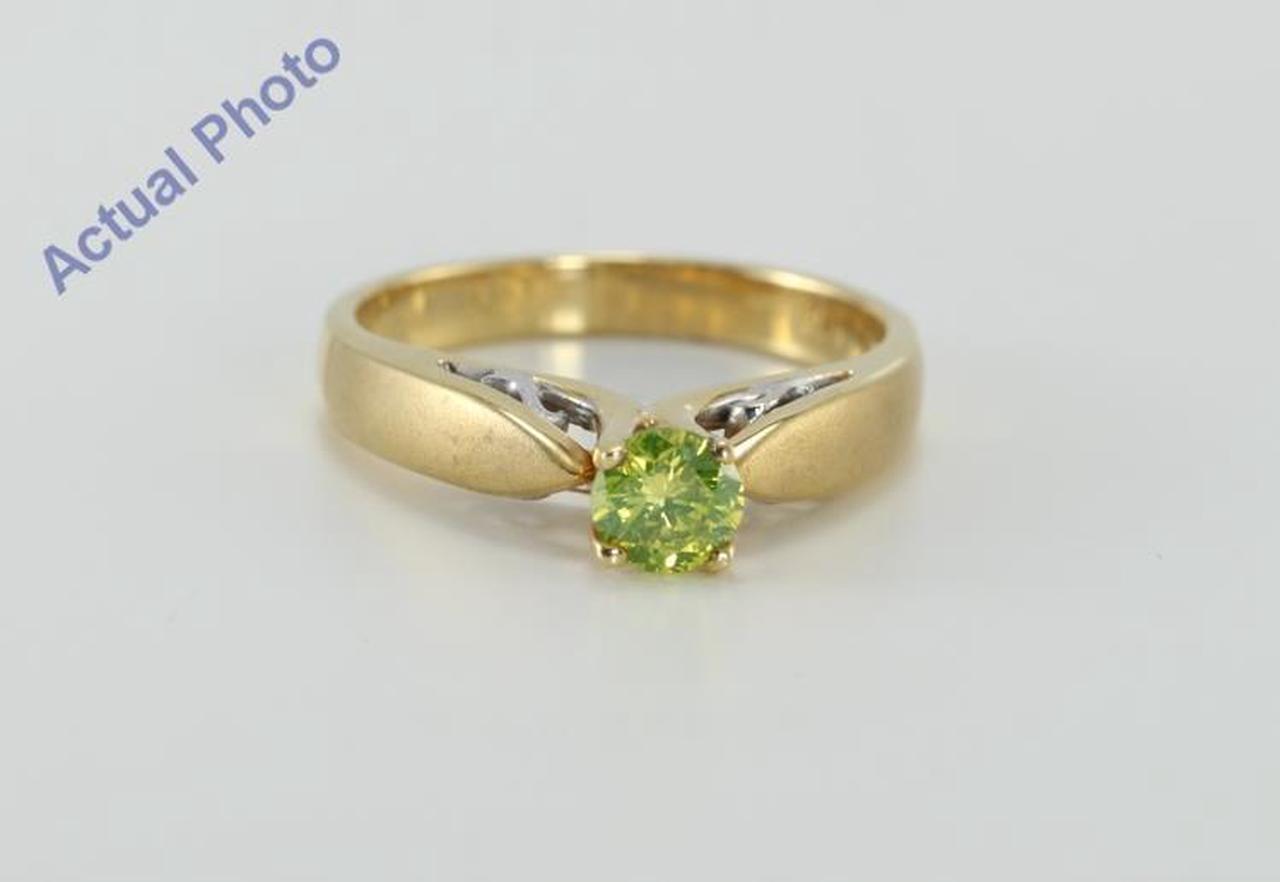 Round Diamond Solitaire Engagement Ring, 18k Two Tone Gold, 0.46 Ct, (Green (Color Irradiated) Color, VS2 Clarity)