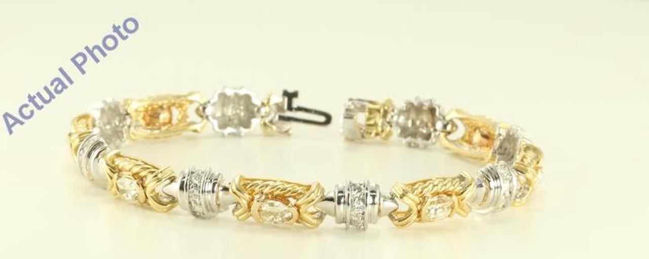 14K White and Yellow Gold Millenial Sunrise and Round cut two tone fashion link bracelet (4.5 Ct I-J & G-H ,VS)