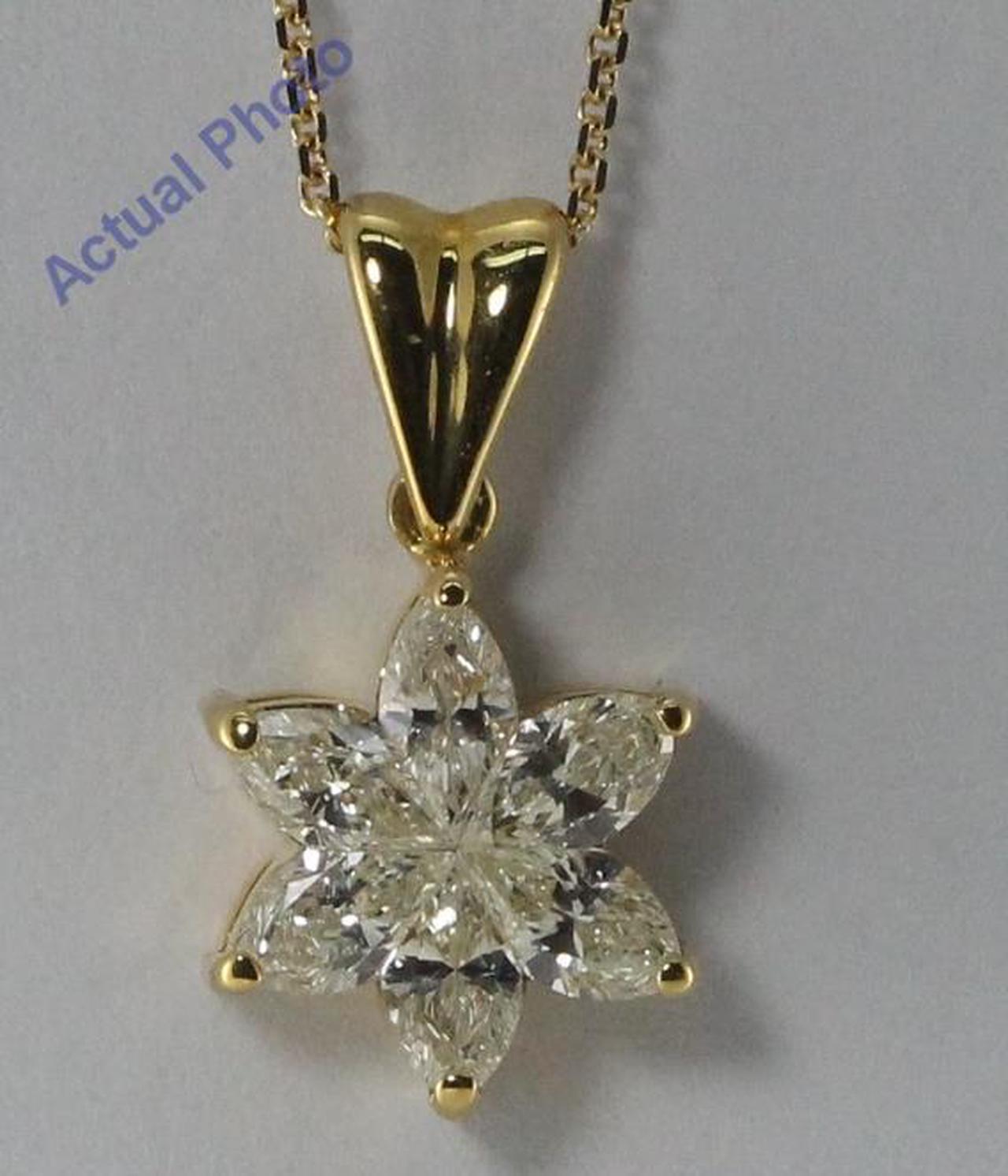 18k Yellow Gold Marquise Cut Invisible setting Diamond Flower Pendant (0.72 Ct, J-K Color, VS Clarity)