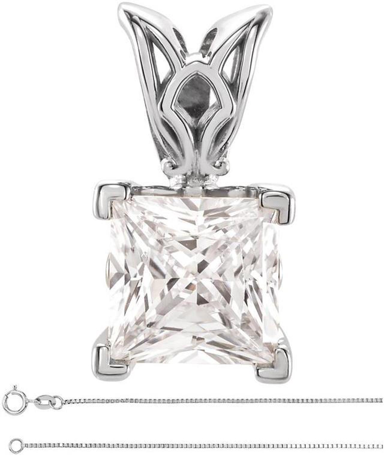 Princess Diamond Solitaire Pendant Necklace 14k White Gold (0.46 Ct, I Color, VS2 Clarity)