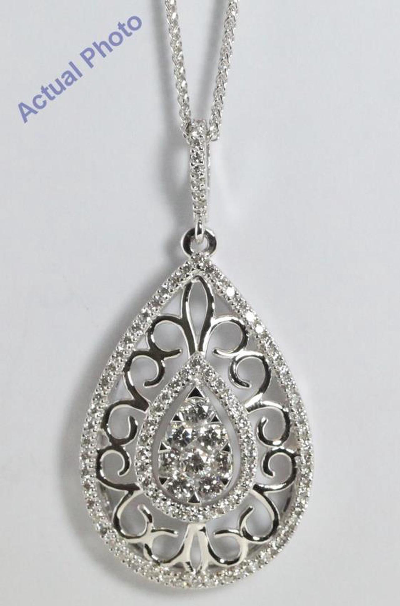 18k White Gold Round Cut Diamond Invisible Setting Pear Shapes Pendant (1.01 Ct, G Color, vs Clarity)